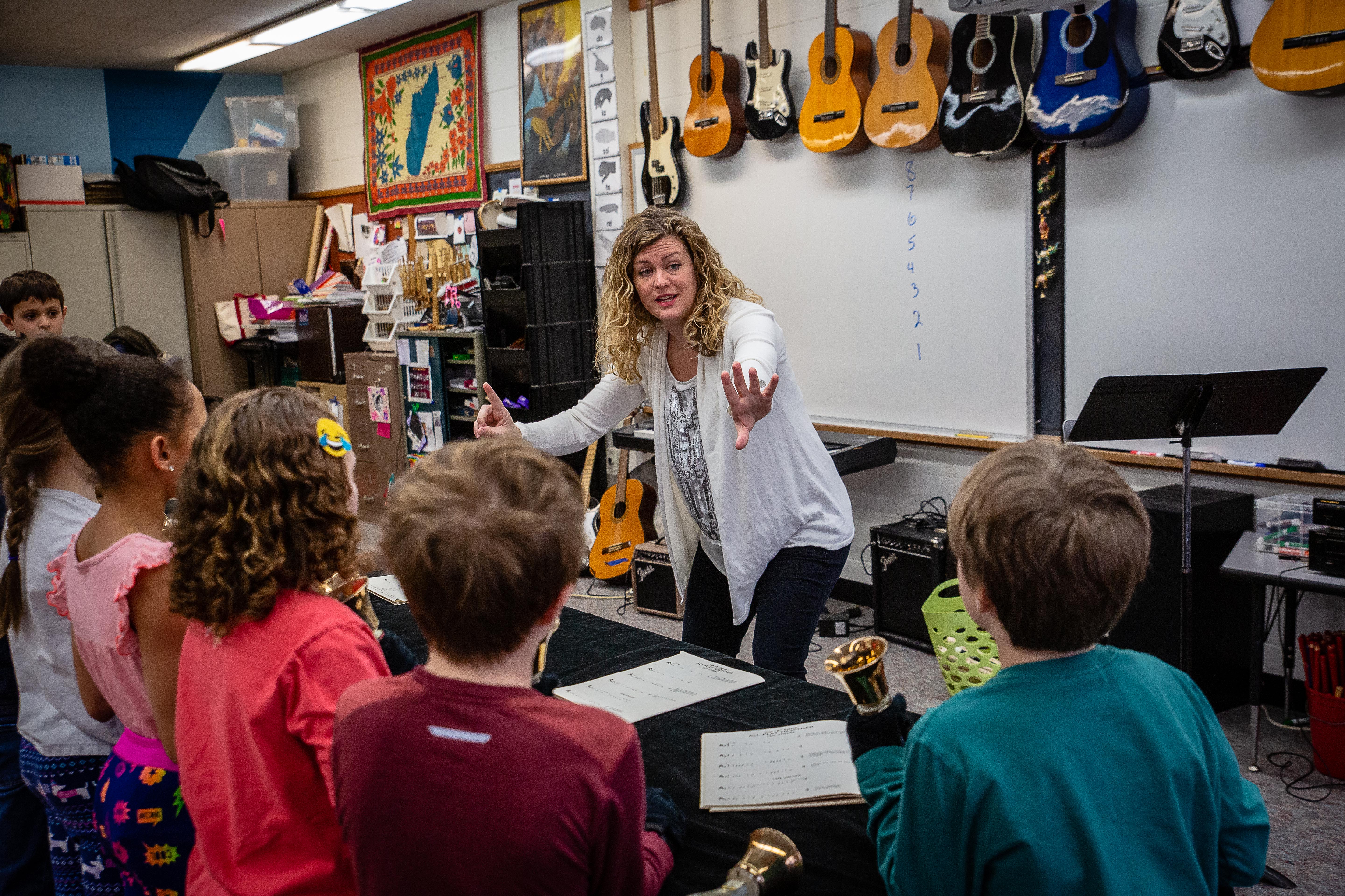 Elementary School students performing in Music Lab
